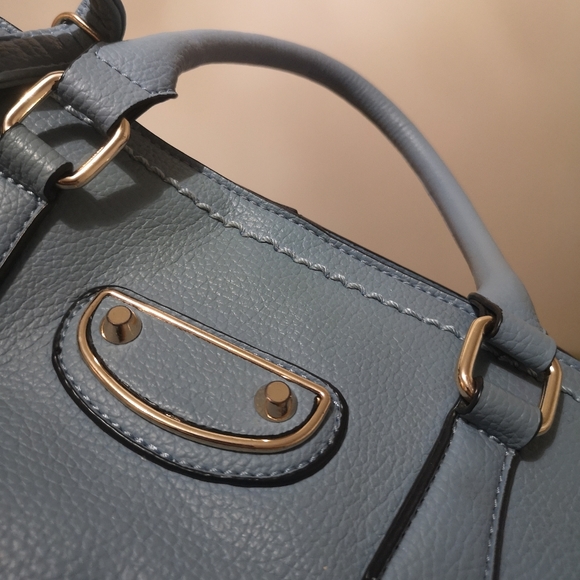 La Diva Vegan Leather Handheld Shoulder and Crossbody Bag Blue Purse - Picture 3 of 13